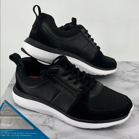 VIONIC Athena Lace Up Sneakers Black White Size 8.5 Casual Walking Support - Picture 1 of 8